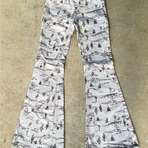 Desert Print Flare Pants in Ivory and Brown